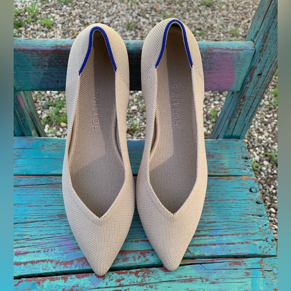 Rothy’s The Point Sz 9 Flats Ecru Beige Camo Print Sole Minimalist Capsule